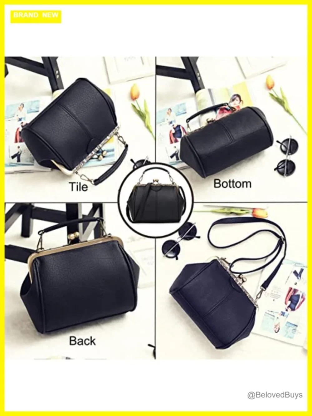 Vintage Hollow Faux Leather Shoulder Bag Kiss Lock Closure Crossbody Purse